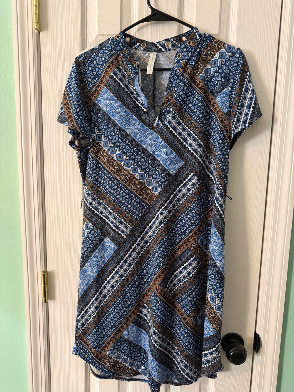 PerSeption Concept Blue and Brown Geometric Mini Dress